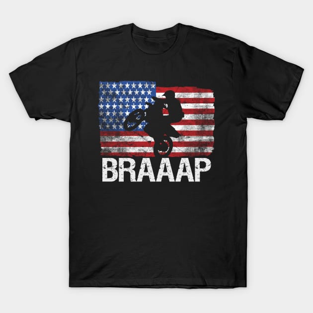 Awesome American Flag Motocross Gift Cool Dirt Bike Brap Design T-Shirt by Linco